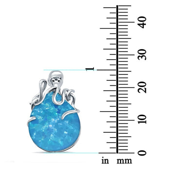 Oval Lab Created Blue Opal 925 Sterling Silver Charm Pendant
